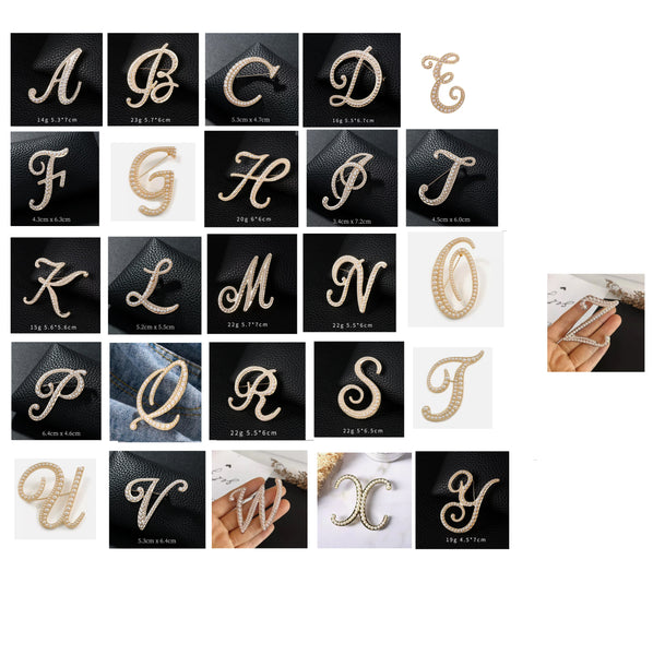 Faux Pearl and Gold Metal Alloy Alphabet Brooch Pin